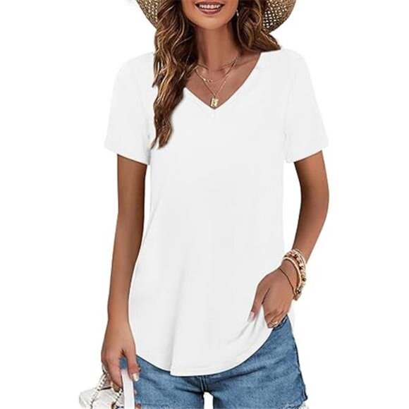 Women's V-Neck T-Shirts – Summer Cotton Tops with Short and Long Sleeves - Picture 7 of 7